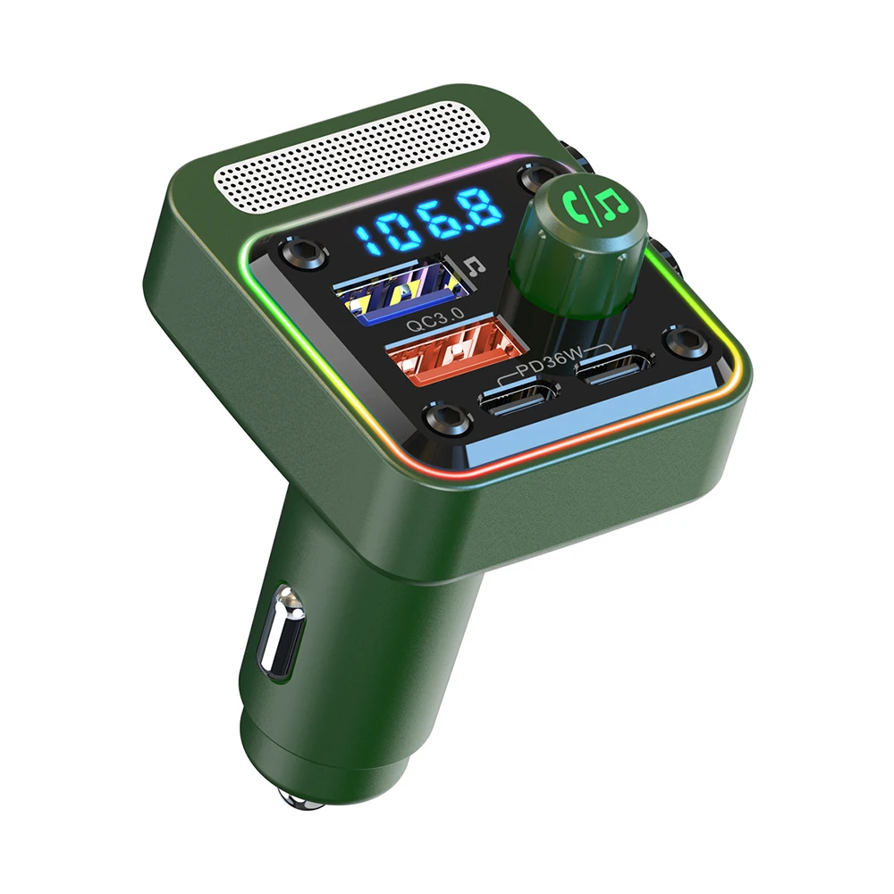 Bluetooth-compatible 5.3 FM Transmitter Car MP3 U Disk Player Wireless Handsfree Car Kit 36W Type-c +QC 3.0 Fast Charger