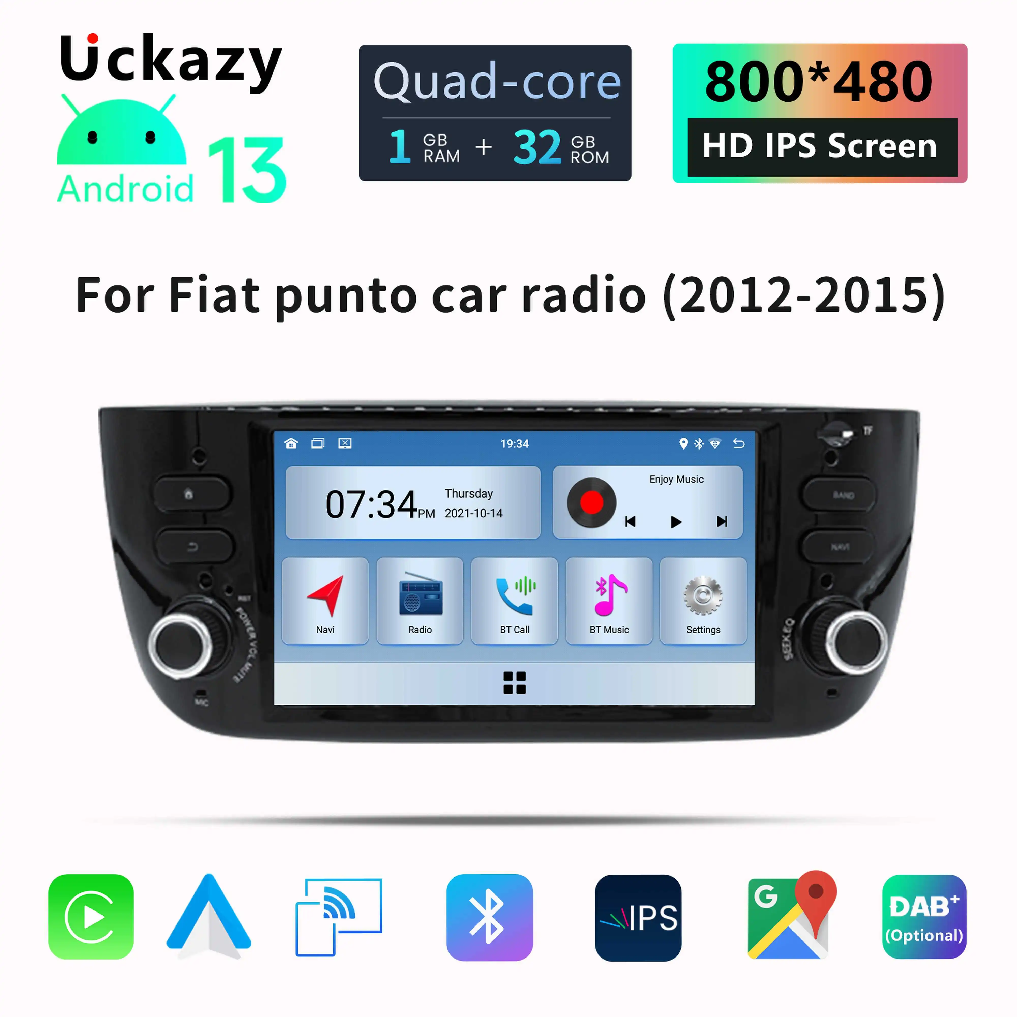 Uckazy 1 Din Android 13 Car Radio DVD Player For Fiat/Linea/Punto evo 2012-2015 Multimedia GPS Navigation Stereo Audio Head Unit