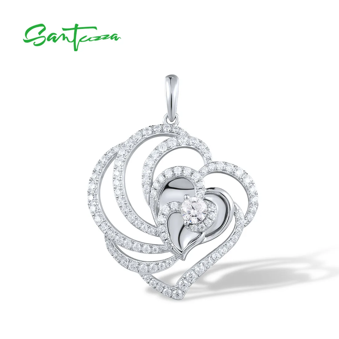 

SANTUZZA 925 Sterling Silver Pendant for Women White Cubic Zirconia Love Heart Gifts Chic Fine Jewelry
