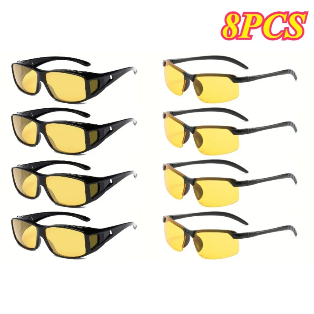 8PCS Day and Night Yellow Lens Sunglasses, the Same for Men and Women, Full Frame Half Frame Sports Driving Sunglasses, Suitable for Cycling, Running, Travel Sunglasses