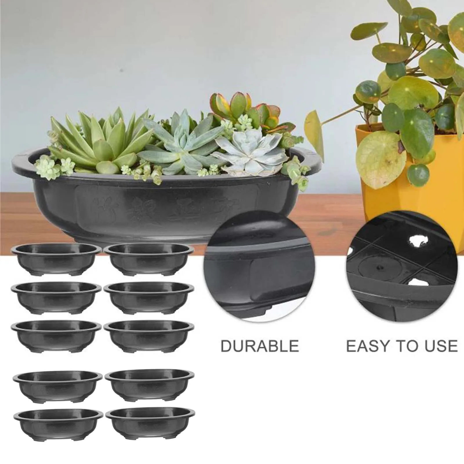 10 Pieces Bonsai Training Pots Gardening Flowerpots Plastic Flower Pot Oval-Shaped Garden Pot Plant Pot For Balcony Yard Hotel