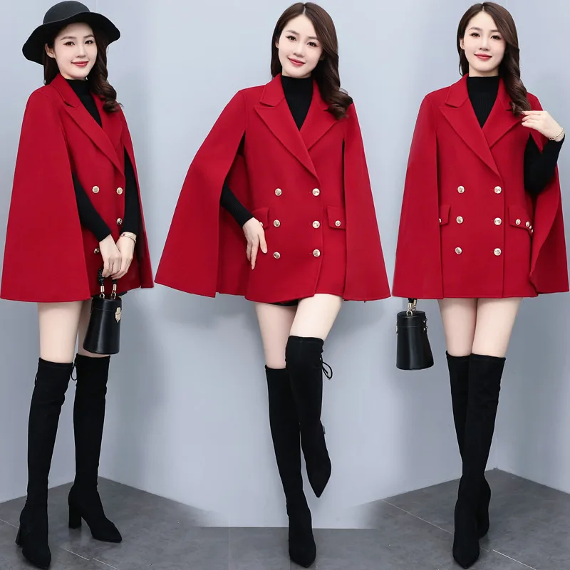 

2022 New Autumn Winter Woolen Coats Women's Simple Temperament Wool Jackets Female Fashion Double-breasted Woolen Coat Outwear