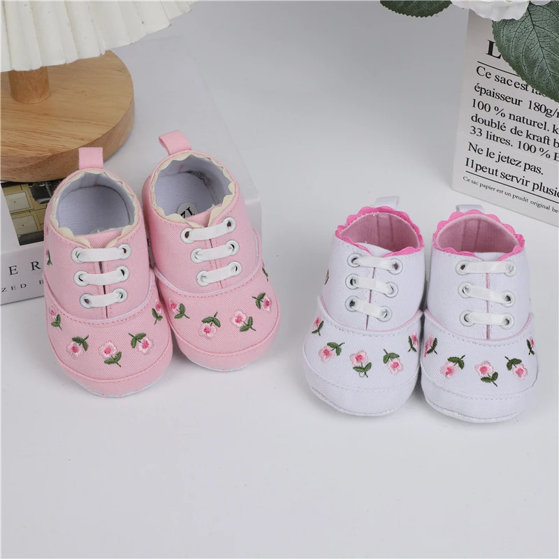 Newborn Baby Girl Casual Canvas Shoes Flower Cotton Sole Non-slip Baby Shoes Female Infant First Walkers Crib Shoes