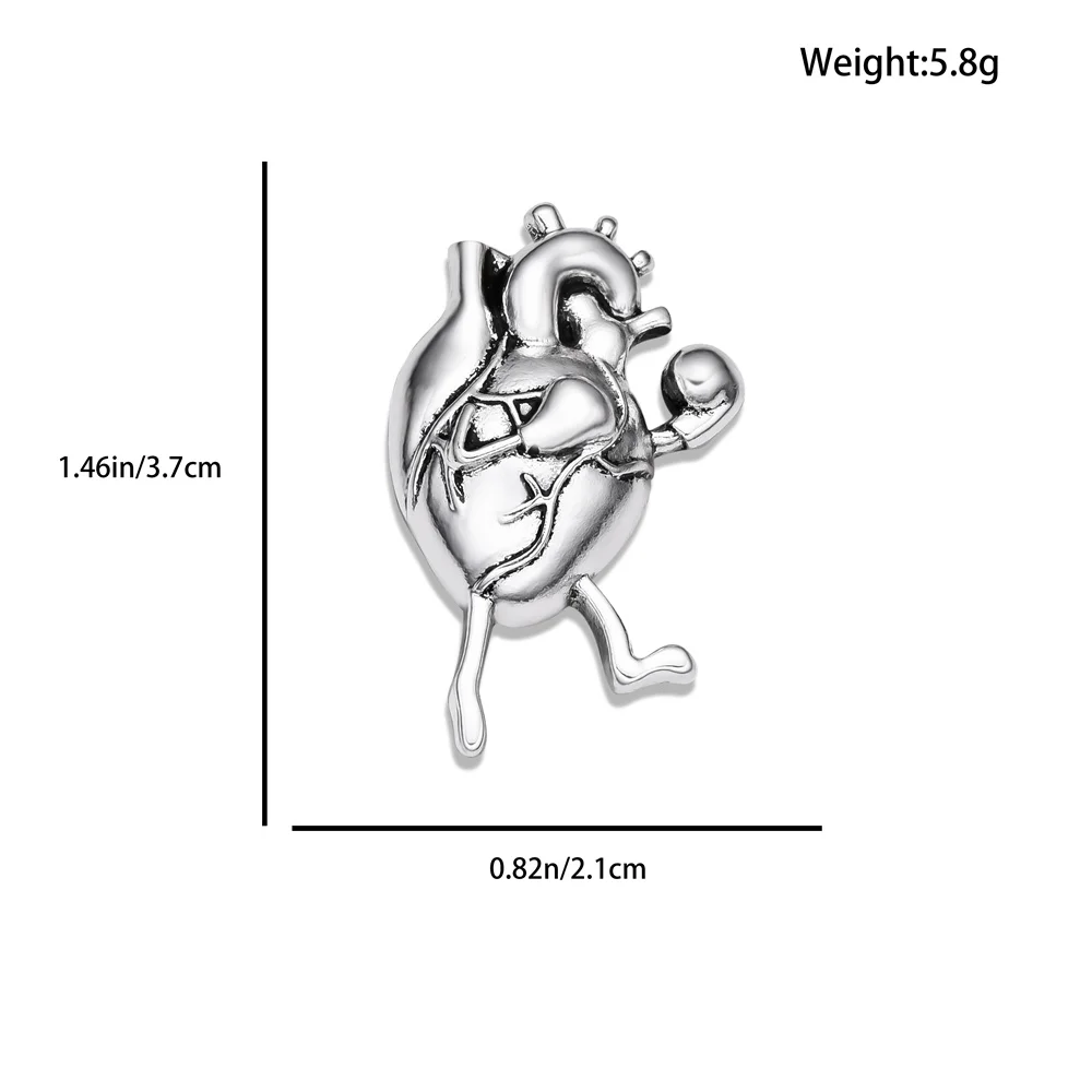 Harong Cute Retro Heart Boxer Antique Silver Color Lapel Pin Funny Punk Medical Body Organ Series Brooch Badge for Doctor Nurse