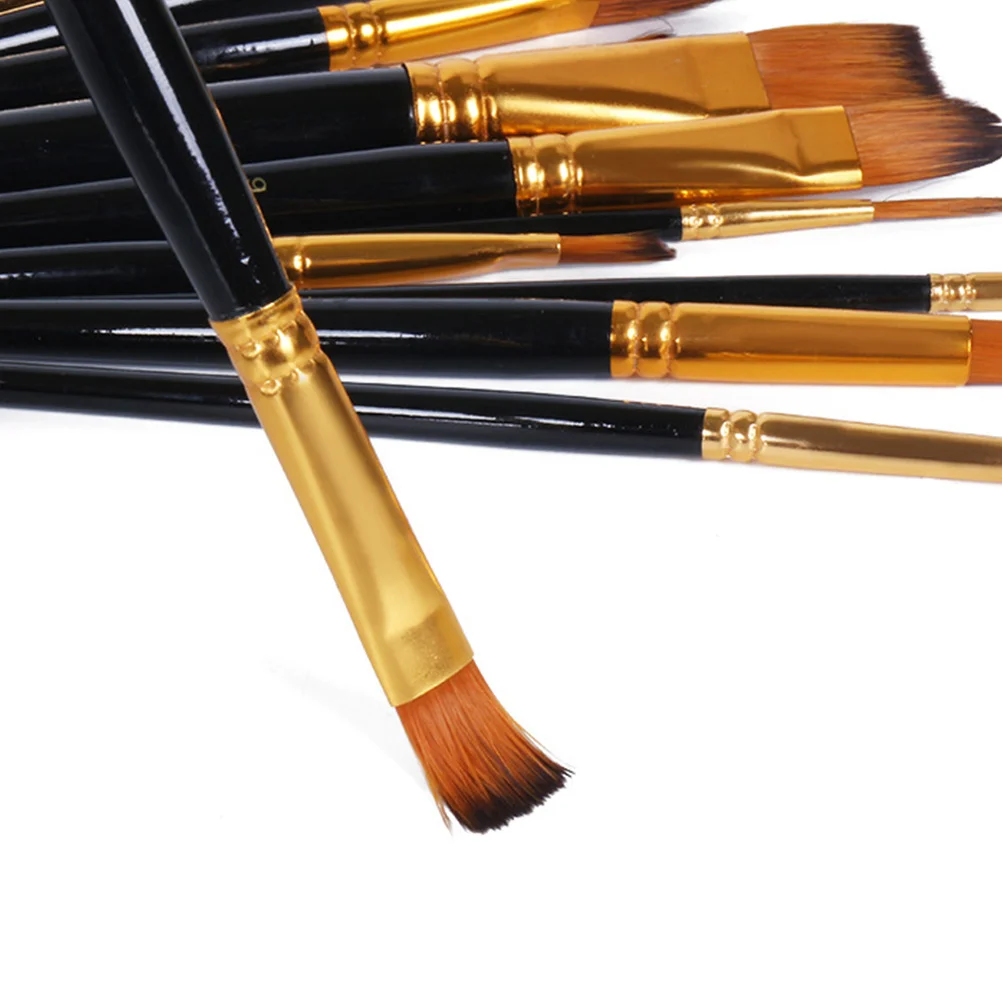 1Set Set Kuas Lukis Minyak Gagang Kayu Premium Bulu Nilon Kuas Seni Portabel untuk Melukis Cat Air Alat Menggambar Kerajinan