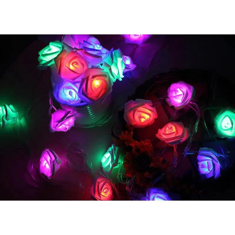 20 LED Rose Flower Fairy Lights Christmas Light Battery Powered for Wedding Valentines Home Decoration