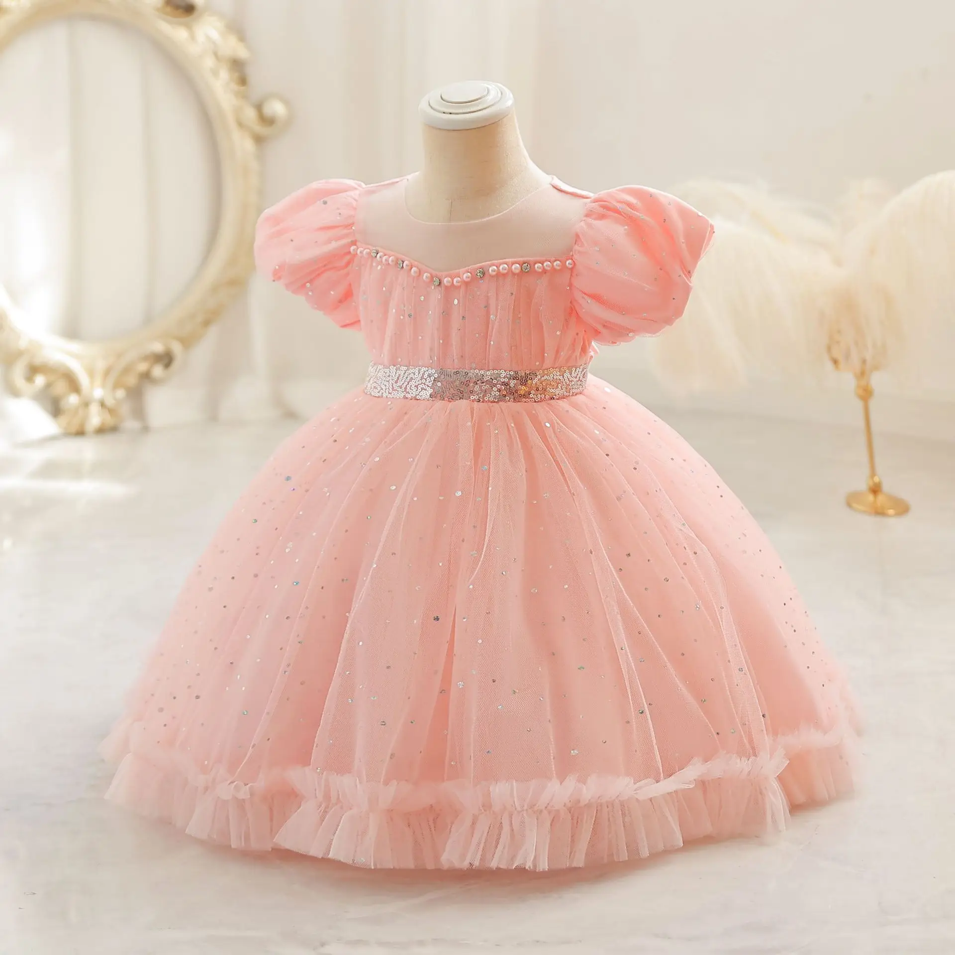 6M-5Y First Birthday Dress For Christmas Sleeveless Sequines Toddler Girl Dresses White Lace Baby Frocks Kids Party Gowns 아기원피스