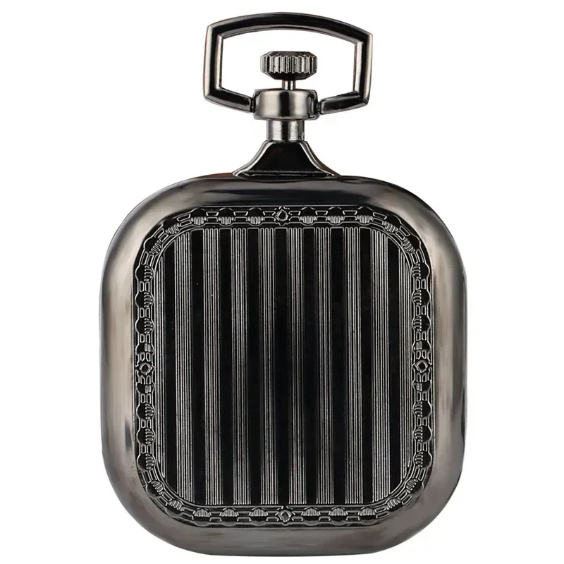 Vintage Clock Men Women Hand-winding Mechanical Skeleton Pocket Watch Roman Number Dial Square Case with Pendant Chain Gift