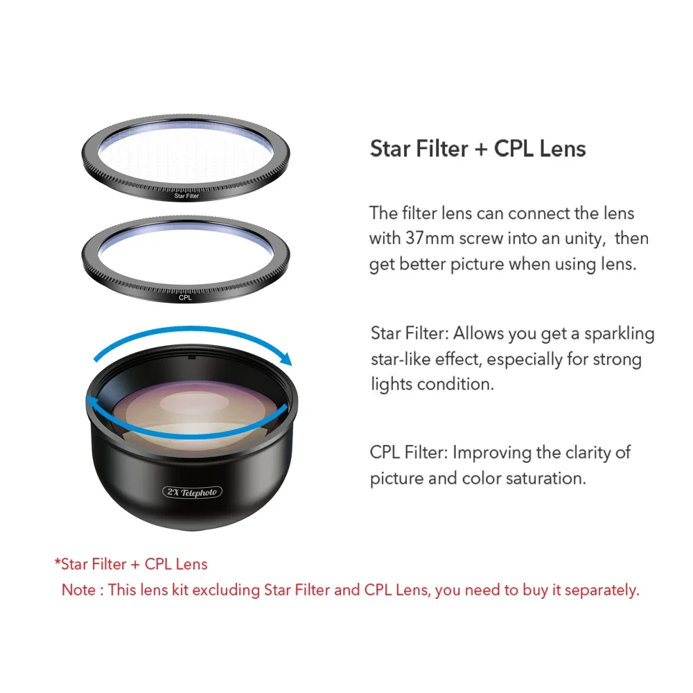 HD 2X Telescoop Lens 4K Telezoom Telefoon Camera Lens CPL Ster Filter Voor Huawei Samsung Alle Smartphone drop-verzending
