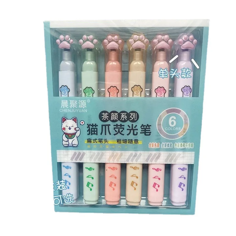 6Pcs/Set Kawaii Cat paw Fluorescent Highlighter Pens Markers Pastel Drawing Pen Student School Office Supplies Cute Stationery