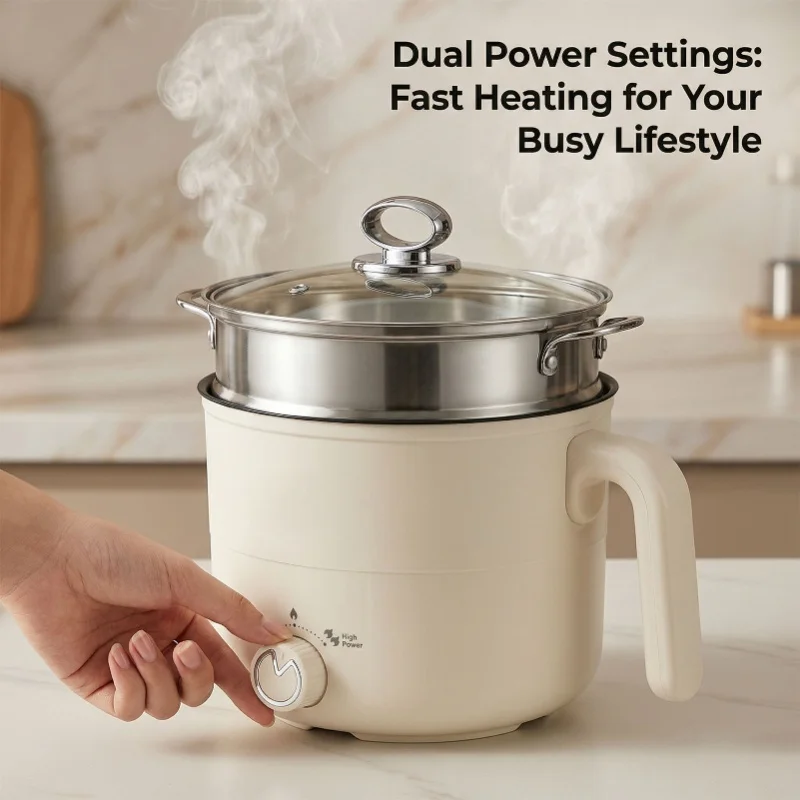 Portable Electric Hot Pot With Steaming Basket 304 Stainless Steel Multifunctional US Plug 110V For Ramen Noodles Pasta Oatmeal