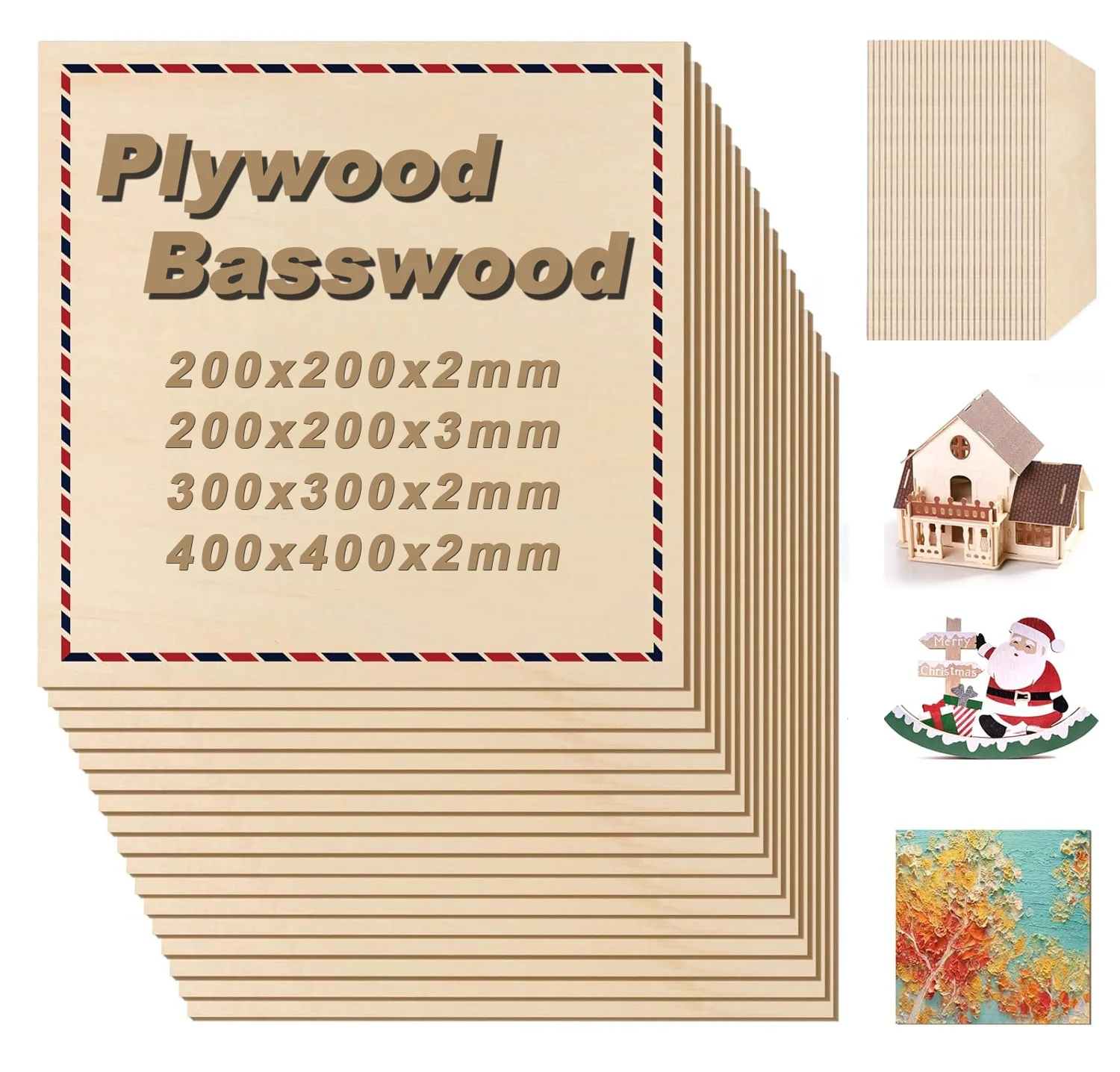 Basswood Sheets 200/300/400mm Plywood Board for Crafts DIY Architectural Models Making Wood Board for Laser Engraving Cutting