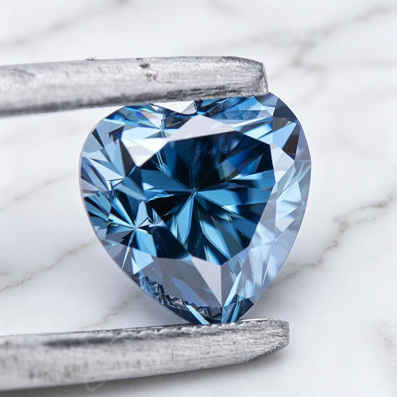 Moissanit-Stein Herzschliff Saphirblau Farbiger Edelstein für Charms Schmuckherstellungsmaterialien Besteht Diamanttester mit Zertifikat – Detail 6