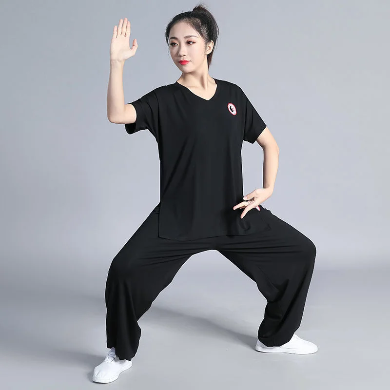 Chinese Style Tai Chi Suit Men Women Spring Summer Performance Suit Middle-aged Old Practice Martial Arts Dress Kung Fu Uniform