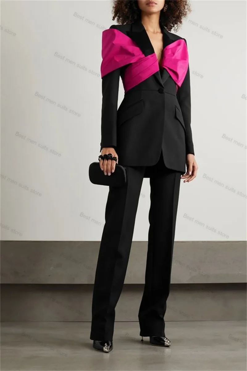 Elegant Women Suits Pants Set Blazer 2 Pieces Formal Office Lady Jacket Splicing Colors Wedding Tuxedo Custom Made Party Gown