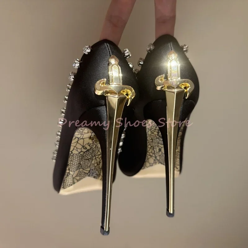 

Красные замшевые туфли-лодочки на шпильке в форме меча, женские туфли без шнуровки на высоком каблуке с кристаллами, роскошная модная женская обувь для вечеринок и банкетов, новинка