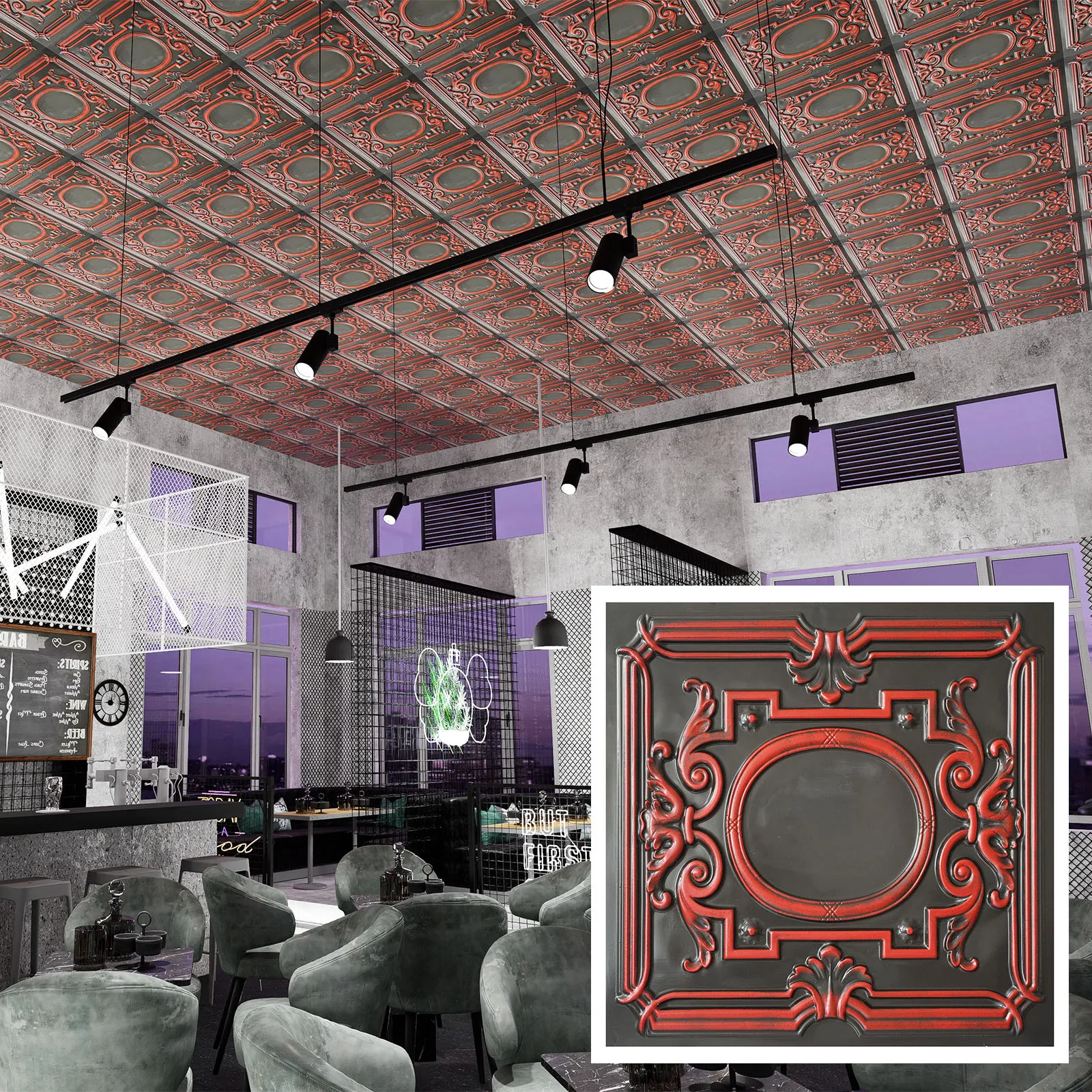 Chalk painted ceiling tiles, Emboss interior wall panel, for Kitchen PL15 Archaic red 10pcs/lot