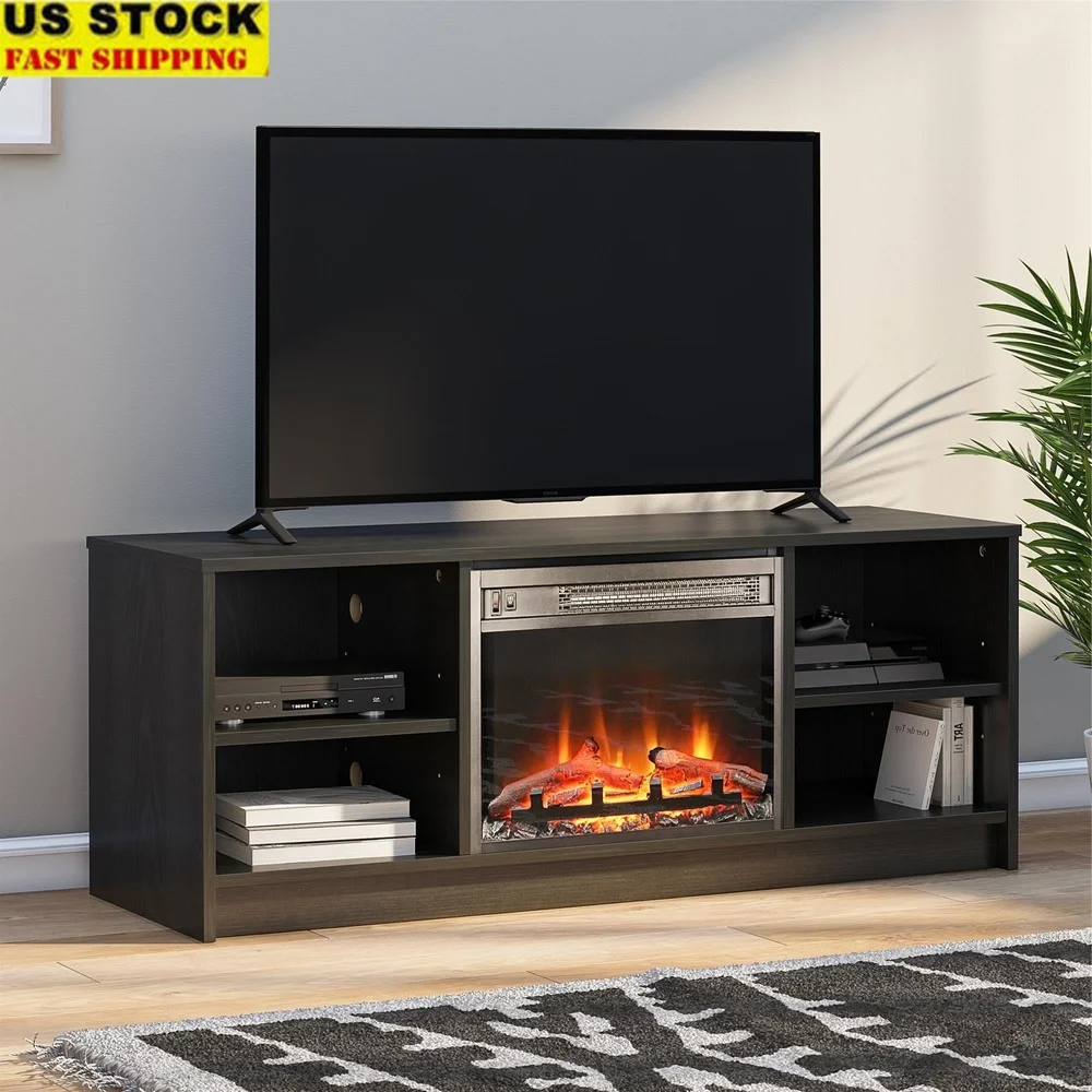 

Electric Fireplace TV Stand 55in TVs Modern Entertainment Center with Adjustable Shelves and Realistic LED Flame Heater