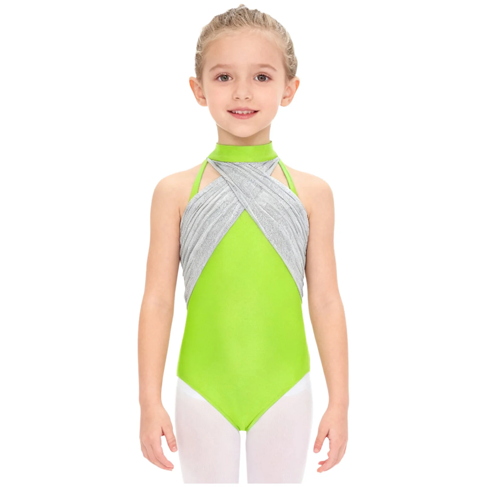 Kinderen Meisjes Backless Mesh Overlay Ballet Warm-up Dansvoorstelling Turnpakje Mouwloos Kant Pailletten Ballet Stage Dance Outfits