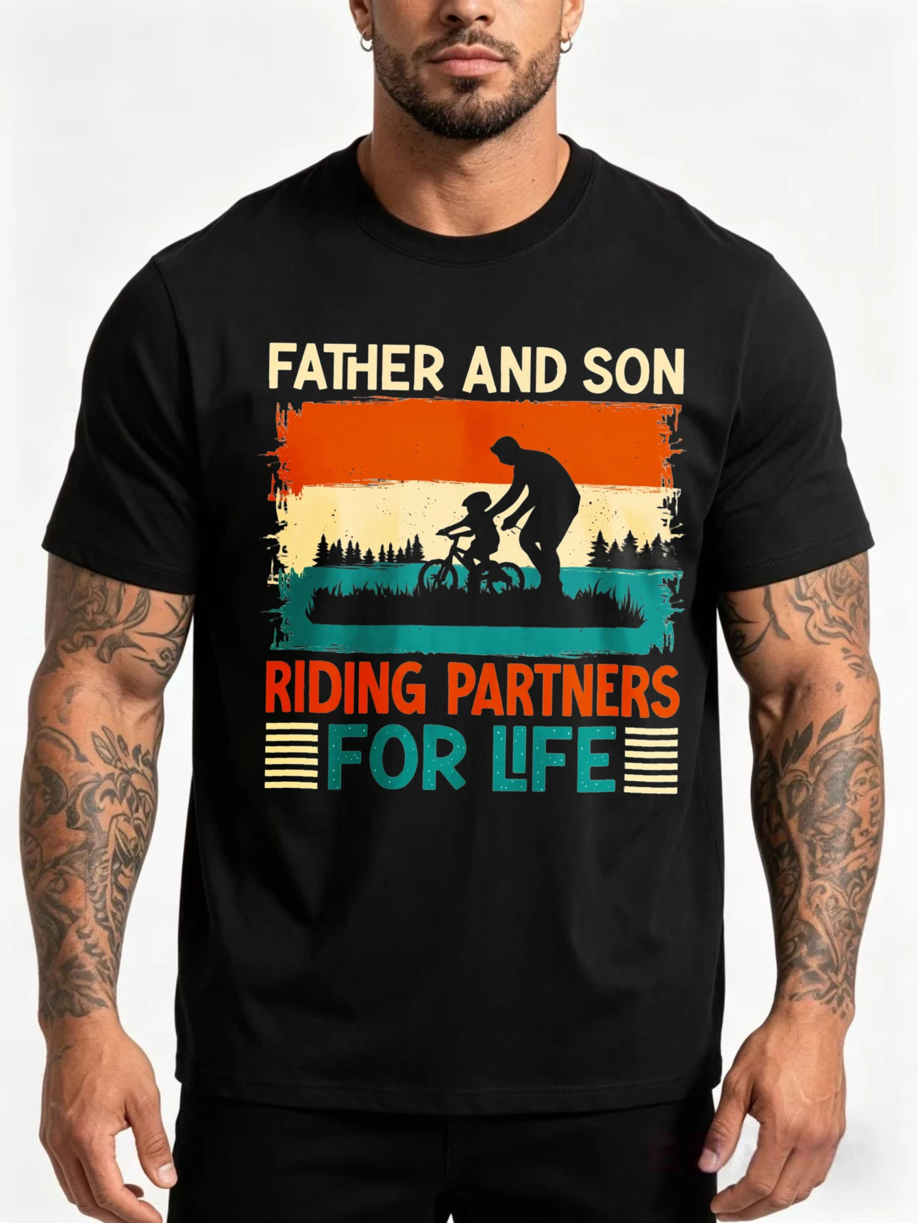 Men's Vintage Dad T-Shirt - Father-Son Motorcycle Rider Graphic, Pure Loose Fit Casual Shirt, Sizes S-3Xl, Designed for Lifetime Riding Partners, Machine Washable Gift