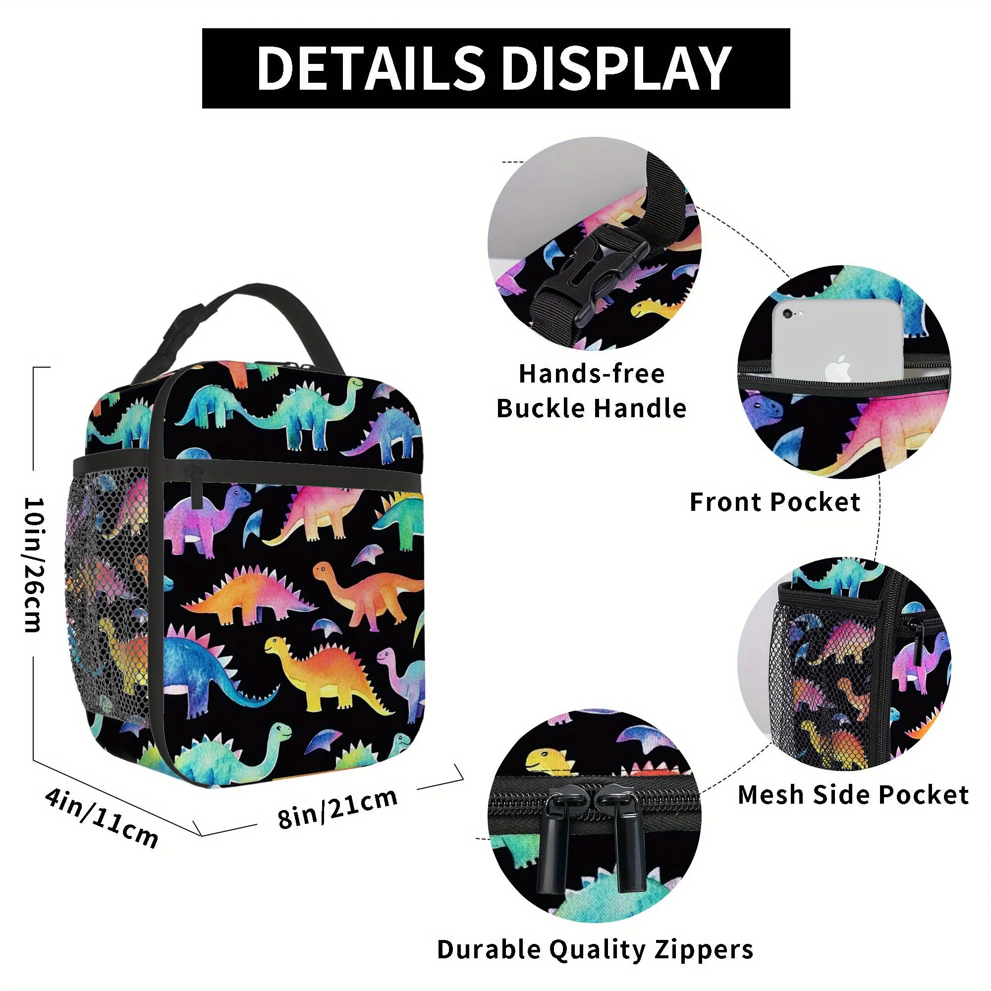 1pc with a Vibrant Dinosaur Design. This Thermal Bag Is Printed And Insulated, Not Intended for Direct Food Contact, Making It I