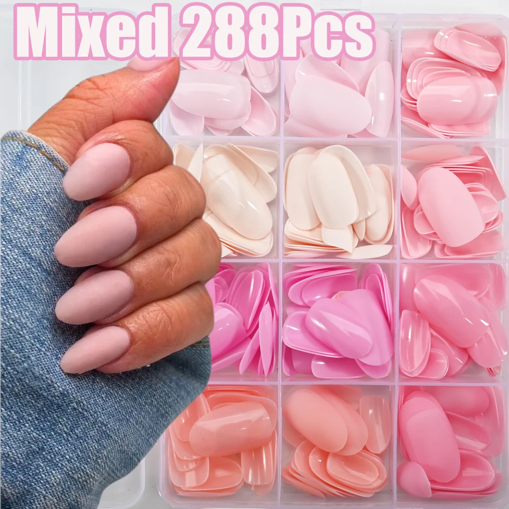

288 шт. розовые/телесные квадратные накладные ногти с каплями воды 12 сеток x 24 шт. глянцевые + матовые короткие квадратные накладные ногти с полным покрытием акриловые кончики ногтей