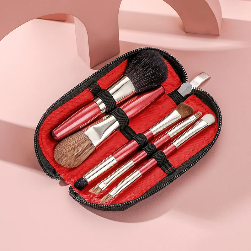 5pcs Makeup Travel Size Brush Red Short Handle Make Up Kit Powder Blush Brush Set Eyeshadow  Brushes Tool Кисти Для Макияжа