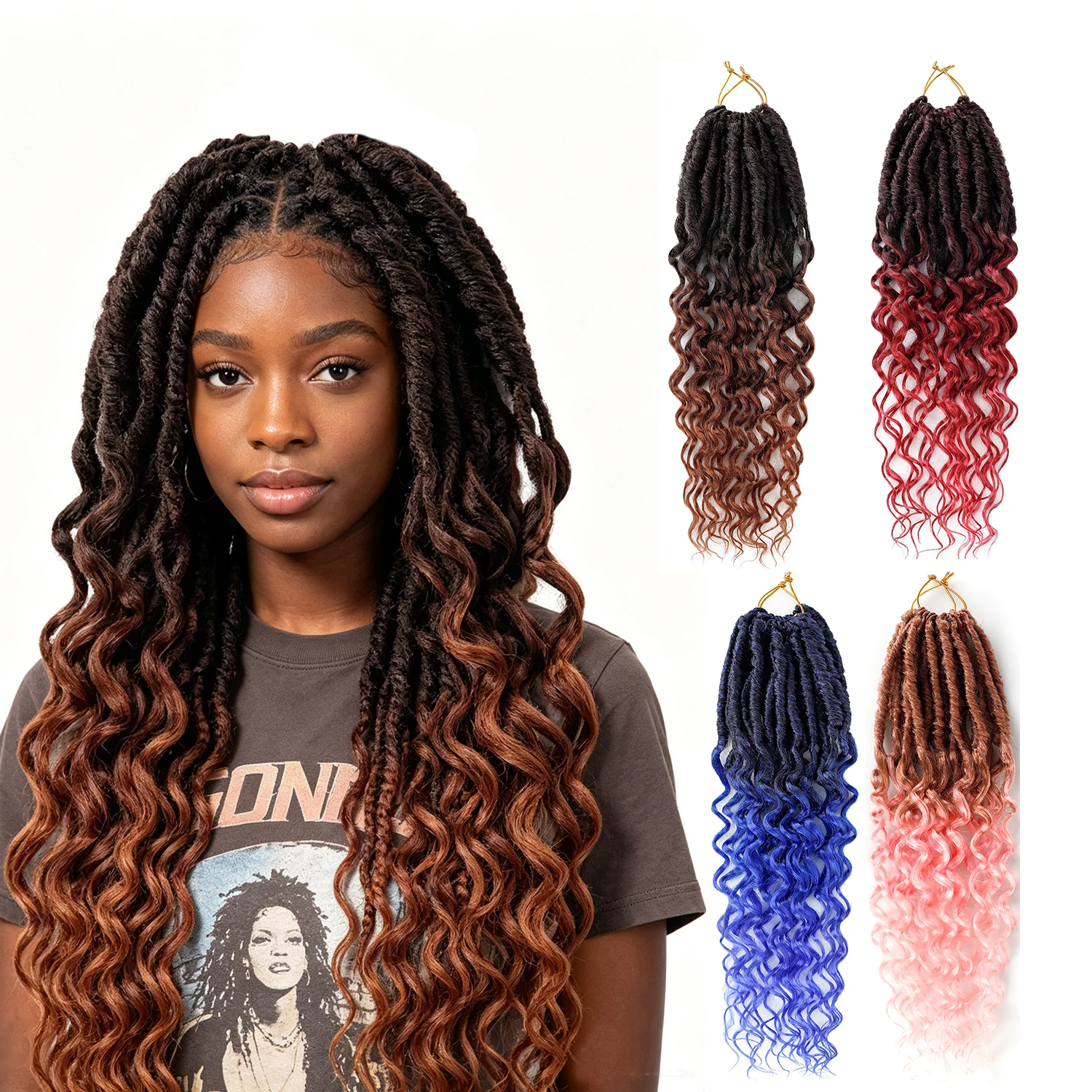 

Jeedou 18 Inch Soft Locs Crochet Hair Curly Goddess Locs Braiding Hair Extensions Synthetic Bohemian Style Black Red for Women