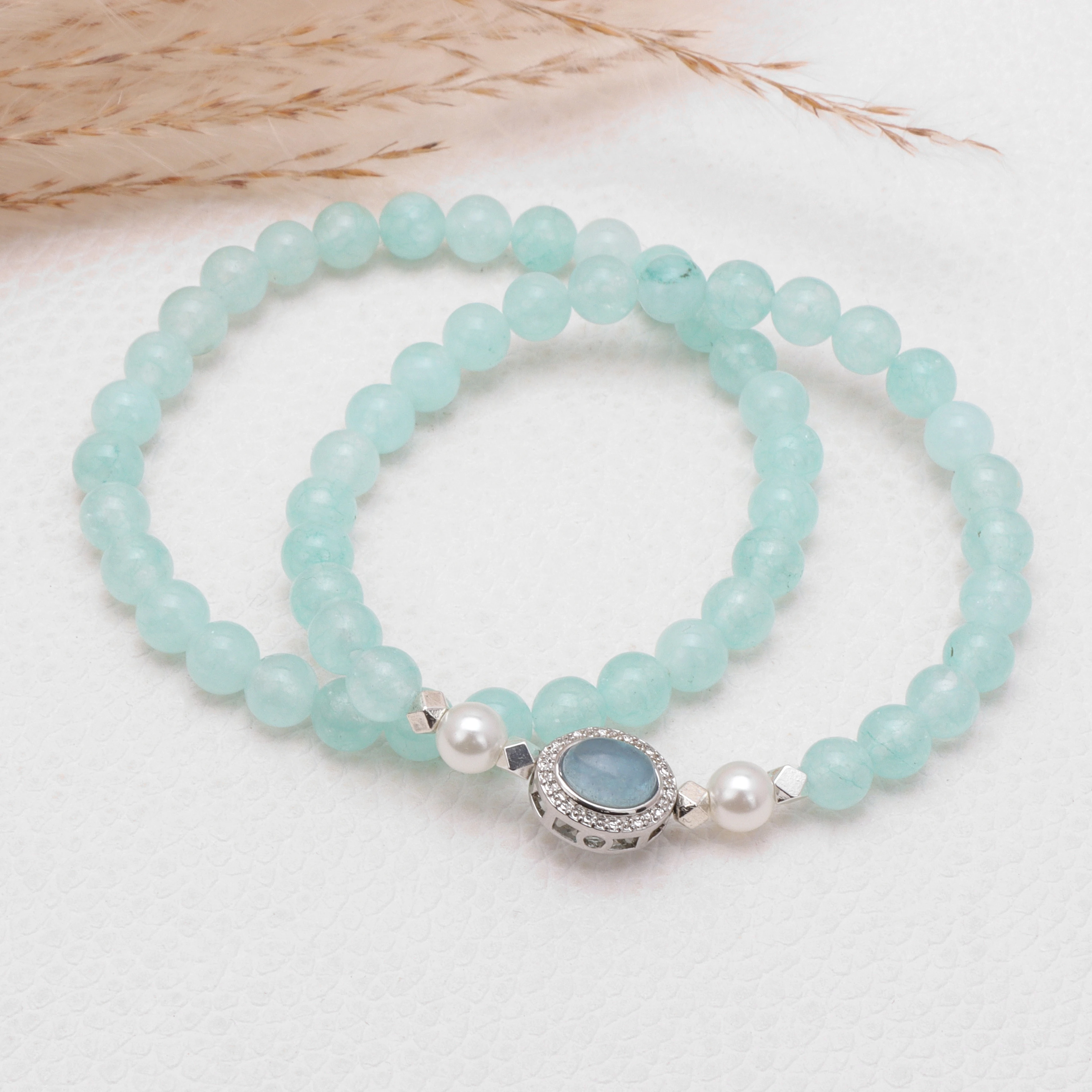 Blue Lapis Lazuli Gem Charm Bracelet 2Pcs Lapis Lazuli Moonstone Bead Bangle New Fashion Jewelry Gift For Women Friend Couple