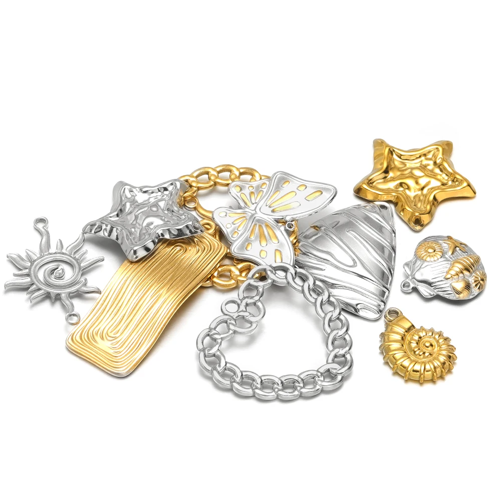 5Pcs Stainles Steel Butterfly Star Hollw Flower Charms for DIY Women Sweater Chain Necklace Findings Bracelet Jewelry Making - Image 2