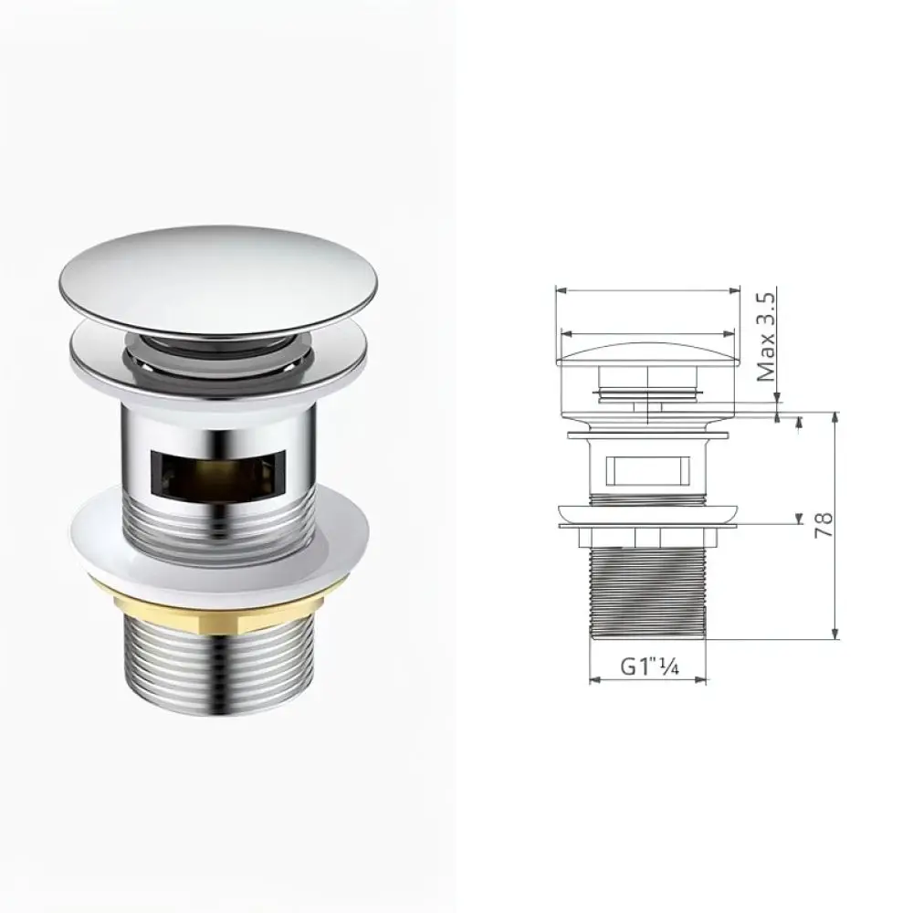Luxury Copper Basin Sink Drain Pop Up Stopper Bathroom Waste Filter Modern Press Mechanism Drainage Accessory For Vanity