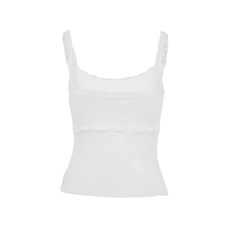 Sexy Lace Camis Women Summer White Sleeveless Bandage Slim O-Neck Crop Top Streetwear Fashion Backless Casual Basic Cropped Top