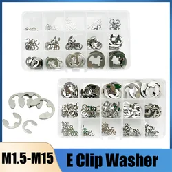 304 Stainless Steel Retaining Circlip E-shaped External Retaining Ring E Clip Snap Ring Circlip Washer for Shaft Kit M1.5-M15