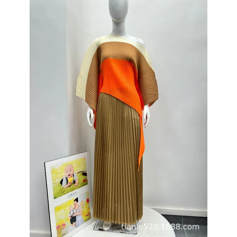 الشرق الأوسط جديد مياكي فستان مطوي المرأة مزاجه غير النظامية راجلان كم علوي أنيق Colorblocking تمتد نصف تنورة مجموعة #6