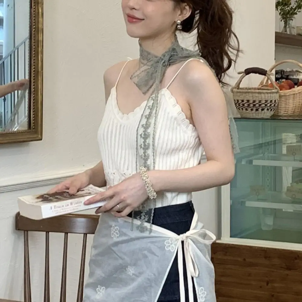 أنيقة طويلة الدانتيل منديل النمط الفرنسي الشريط رقيقة وشاح التطريز عقال النساء