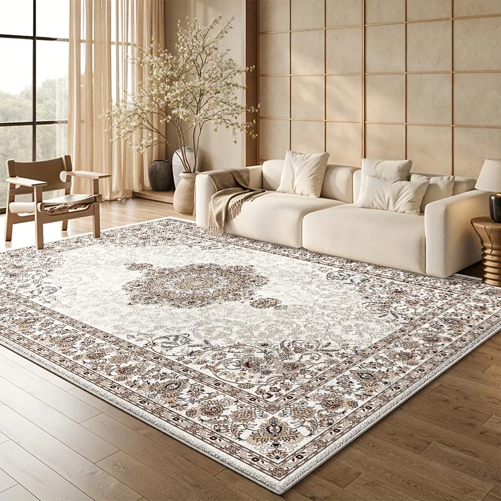 Luxury Large Persian Bohemian Carpet - Heavyweight 850g/m² Neutral Marble Suitable for high-Traffic Areas, Persian Print Large R