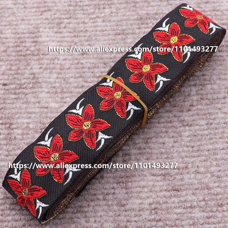 3.3cm 7 Yards Jacquard Ribbon Ethnic Lace Trim Flowers Pattern Embroidered Woven Webbing Tape For Clothing Bag Sewing Fabric