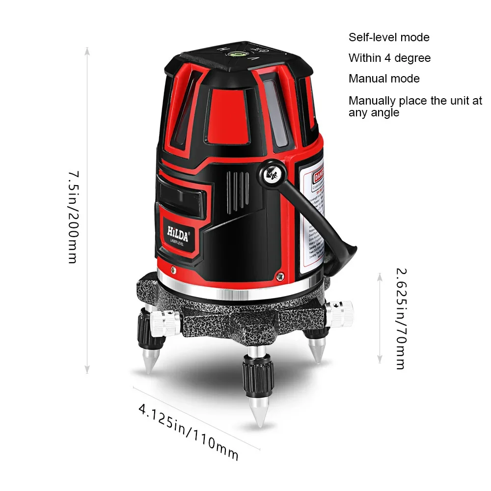 Laser Level 5 Laser Lines 6 Points 360 Degrees Rotary 635nm HILDA Outdoor Mode - Receiver And Tilt Slash Available Auto Line