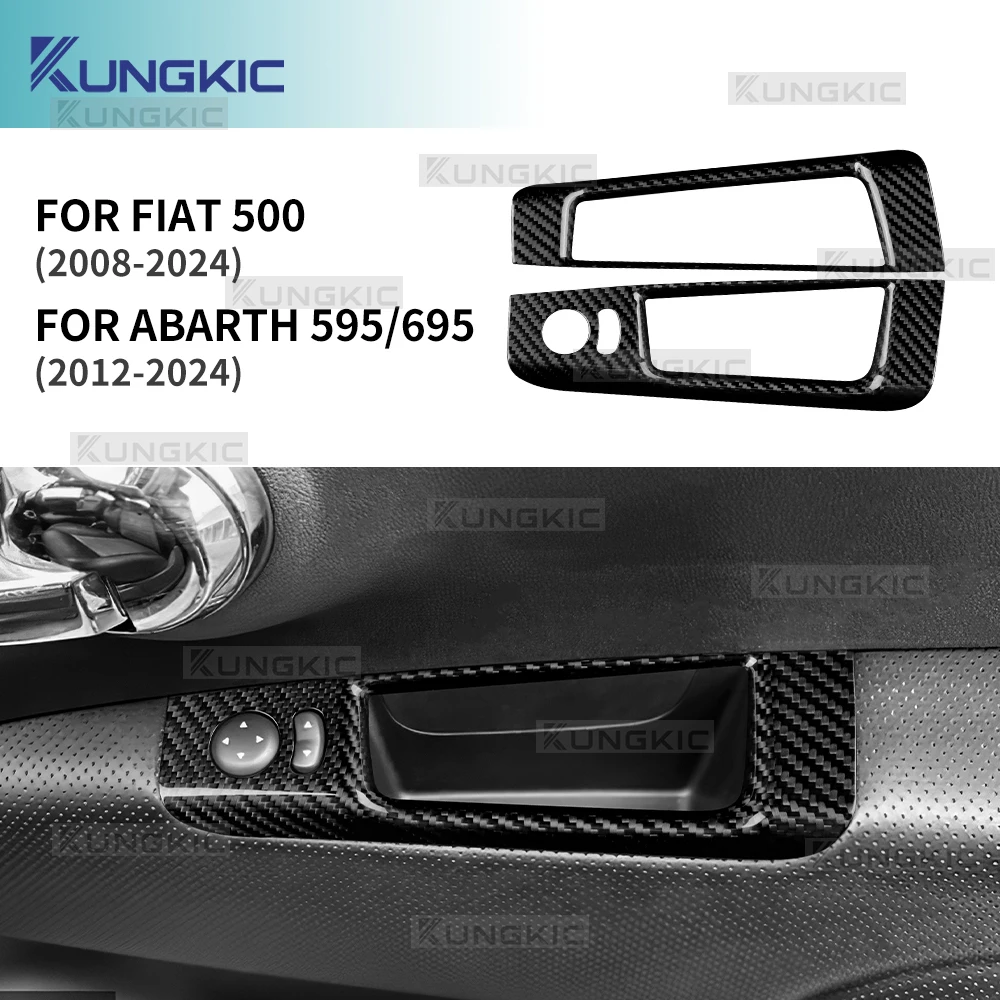 

For Fiat 500 Abarth 595 695 2008-2024 Real Hard Dry Carbon Fiber Sticker LHD RHD Car Rearview Mirror Adjustment Switch Storage