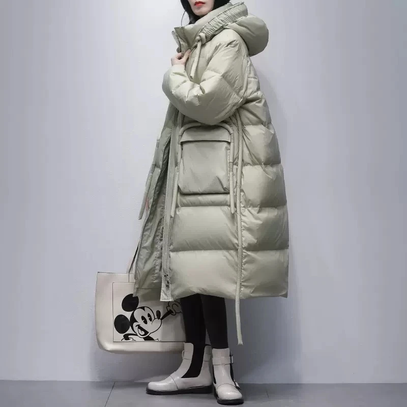 2023 Winter New Hooded White Duck Down Jacket Women Black Female Thicken Snow Parkas Overcoat Korean Loose Warm Long Down Coats