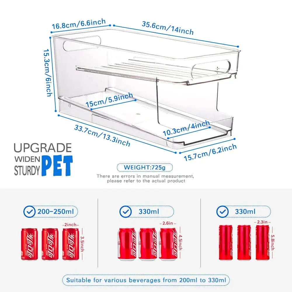 Refrigerator Organizer Bins Can Dispenser Storage Organizer Bins 2-layer Automatic Rolling Beverage Soda Storage box for Fridge