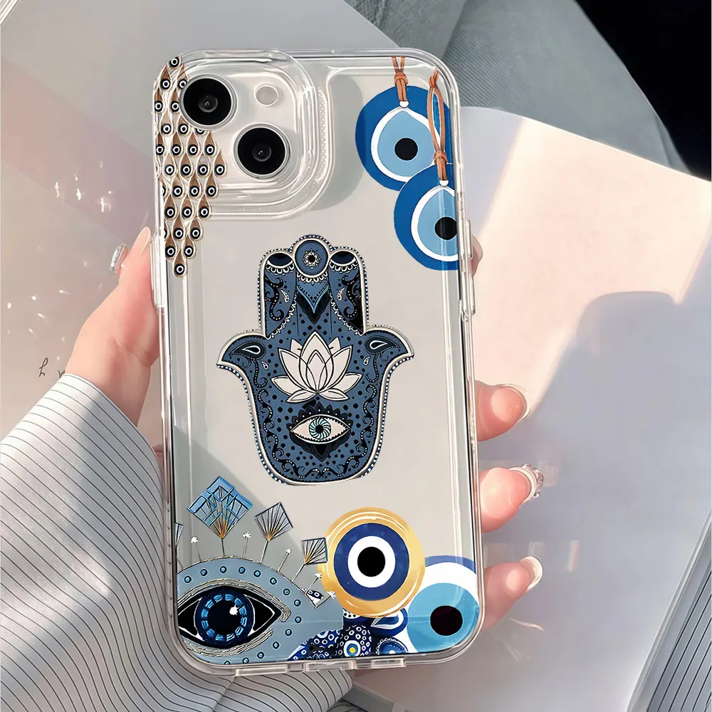 Transparent Phone Case For Samsung Galaxy S26 S24 S25 S23 Ultra S21 S22 Plus A55 A36 A54 A35 A34 A53 A56 Evil Eye Lucky Cover