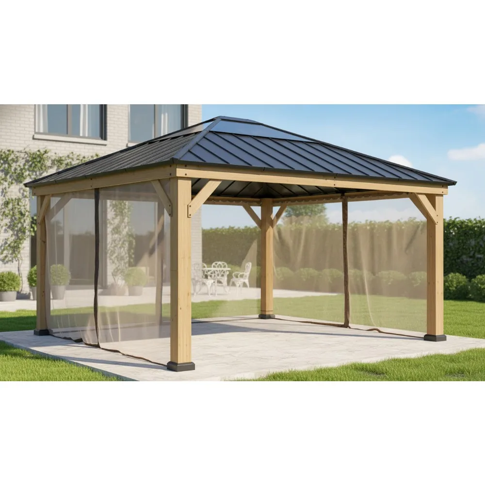 

Water-Resistant Mosquito Netting Panels, 4-Panel Screen Walls for 13x15 ft Gazebo, Patio & Backyard Protection, Light Tan