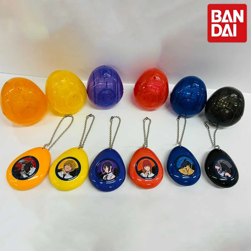 Bandai Chainsaw Man Push Sound Keychain Egg Shaped Gashapon Pendant Makima Reze Anime Collection Backpack Decor For Anime Fans