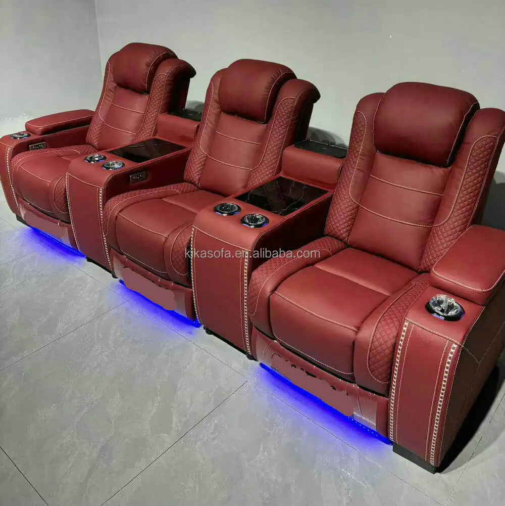 Premium 3 Seater Electric Power Recliner Sofa Top Grain Genuine Leather Motion Couch Home Theater Decor For Villa Upholstered