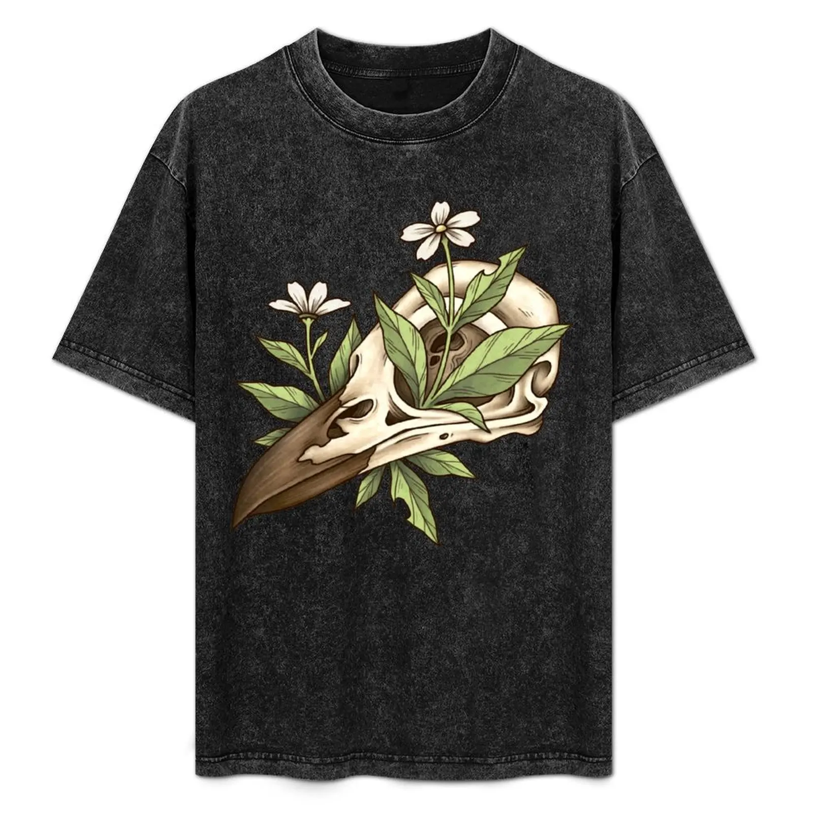 

Vulture Culture Bird Skull with Flower Raven Skull Green Witch Vintage Witchcraft Goblincore Furry Thieran Oddities and T-Shirt