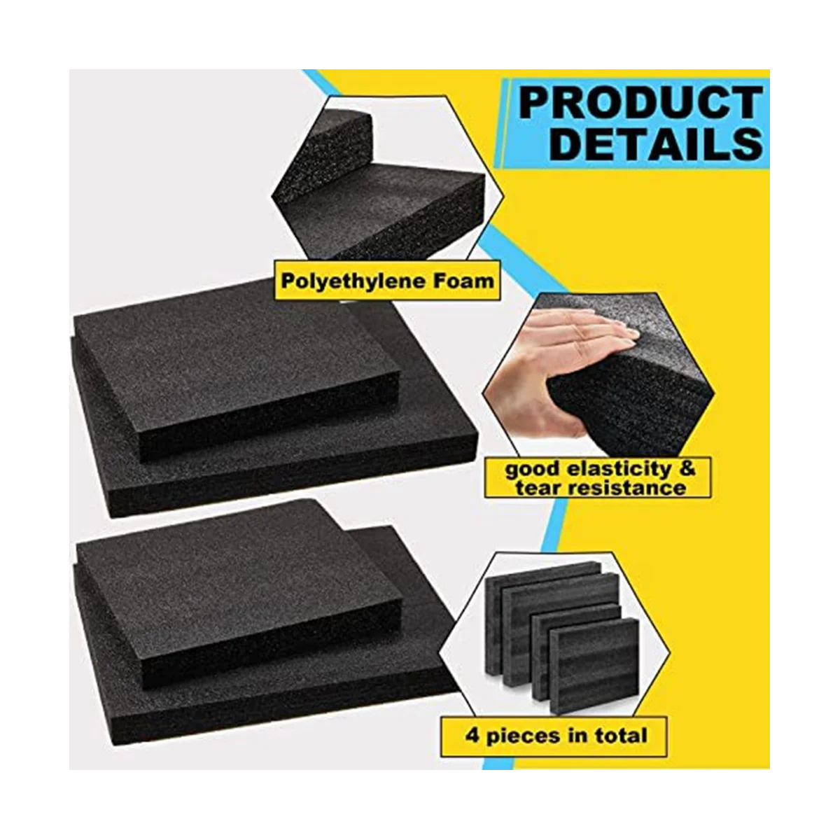 4 Pcs Customizable Polyethylene Foam Packing Foam Inserts for Cases Tool Foam Black Foam Sheet for Packaging and Crafts