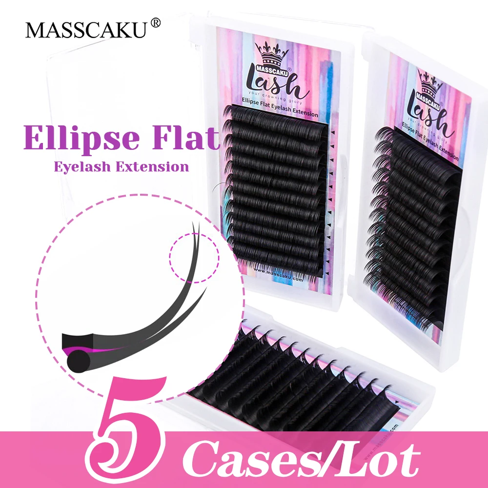 

Hot Sale MASSCAKU 5cases/lot 0.15/0.20/0.25mm Thickness Wispy Double Split Tips Eyelash Faux Mink Ellipse Flat Lashes Supplies