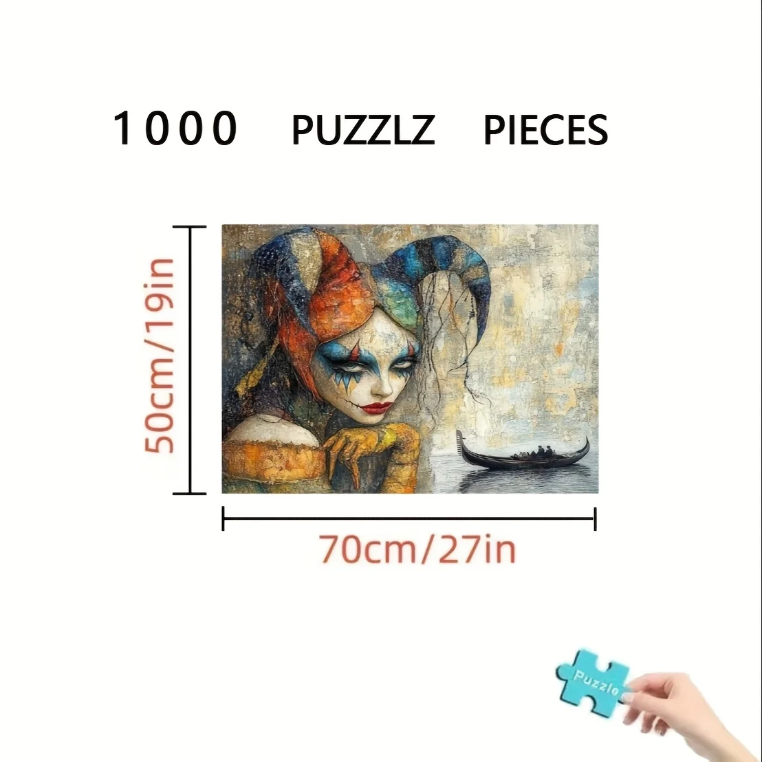 

1000pcs Clown Lady Art Jigsaw Puzzle for Adults & Teens - Thickened Vibrant Mixed Colors, Challenging Brain Teaser, Home Wall