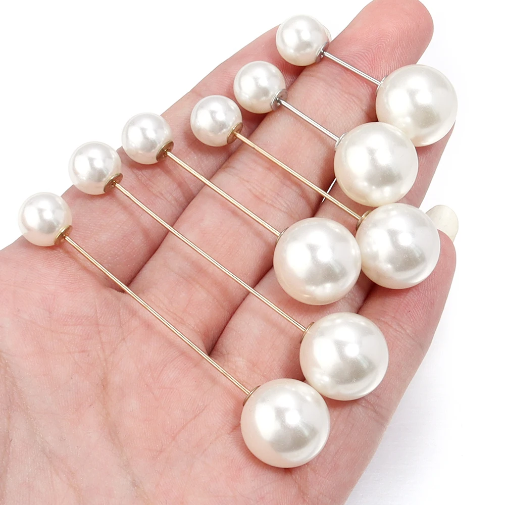 10pcs/lot Imitation Pearl Brooches Safety Pin Beige Double Beads Safety Brooch Pin For Jewelry Party Gift Clothing Accessories